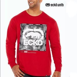 NWT Ecko Unltd Red Grey Long Sleeve Logo T-Shirt